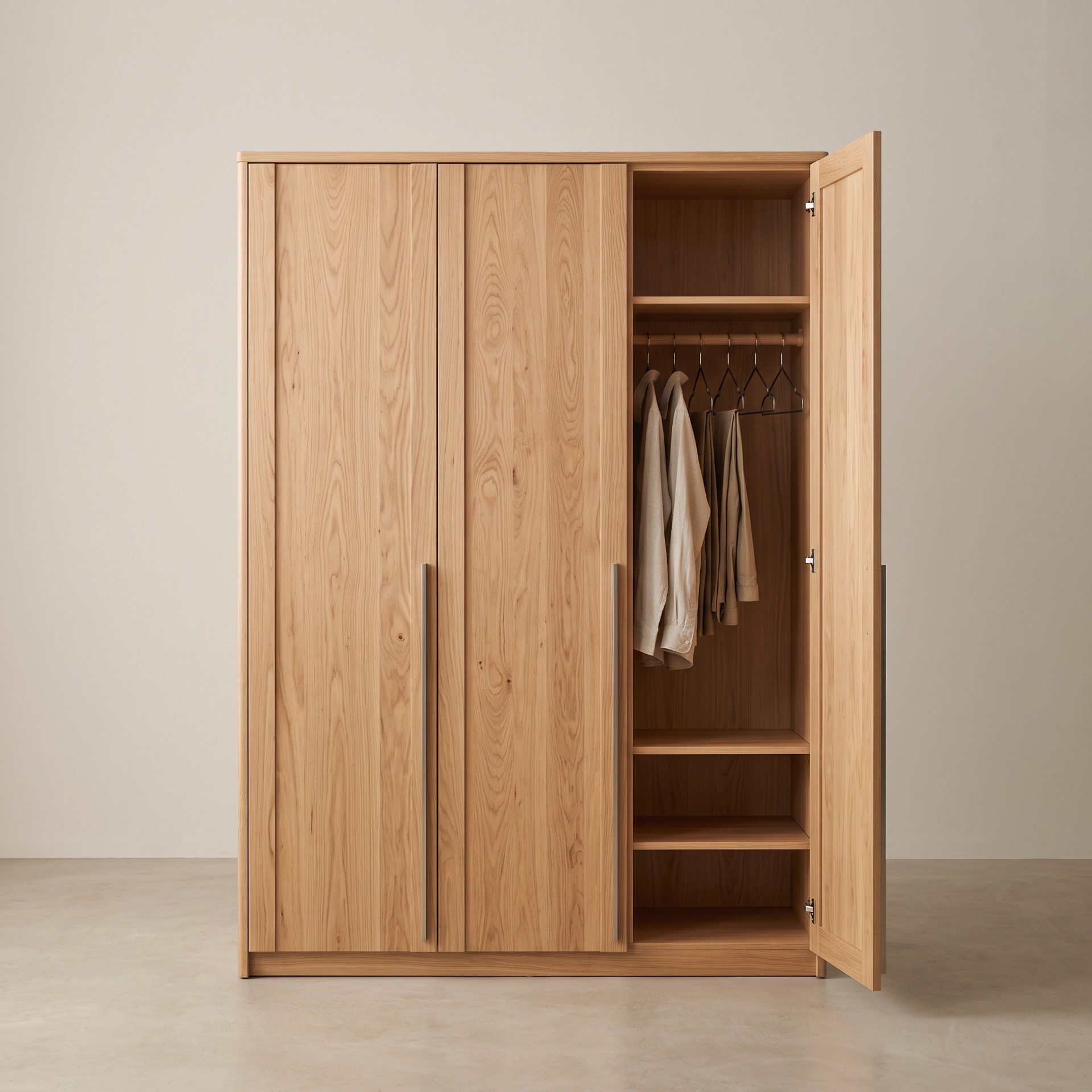Test-M01 Natural Wood Three-Door Wardrobe